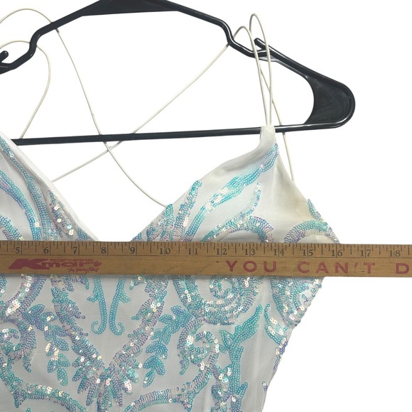 Y2K Iridescent Sequin Bodycon Mini Dress S Open Back Strappy Fairy Windsor - Picture 8 of 10